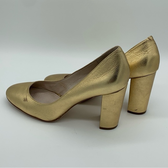 Louise et Cie Leather Metallic Gold Stacked Block Heel Pumps Size US 8.5 EU 38.5 - Picture 7 of 10